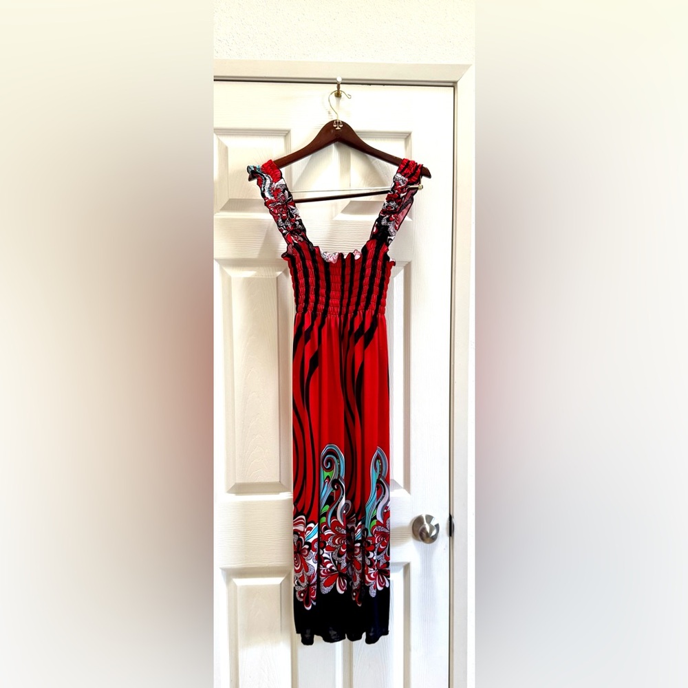 Elegant Red and Black Floral Dress